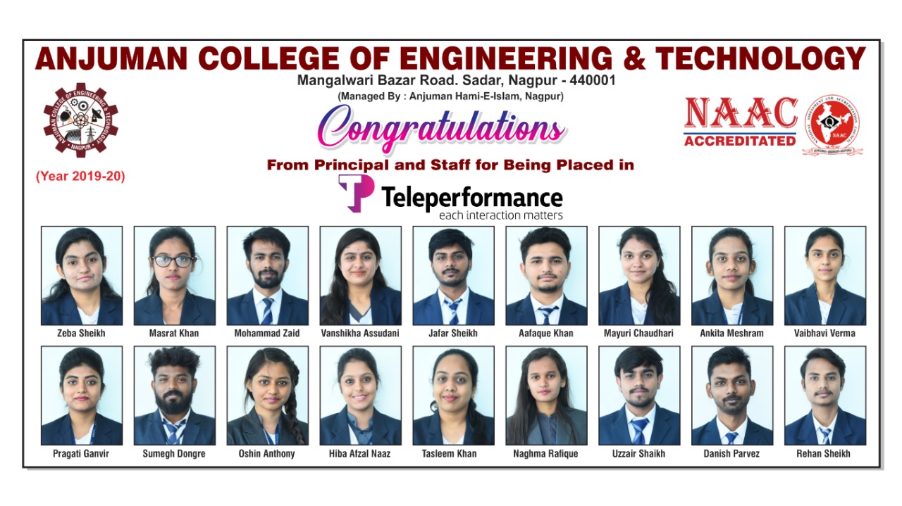 Anjuman - Placed Student with T&P, Principal & HOD's in 2019-2020