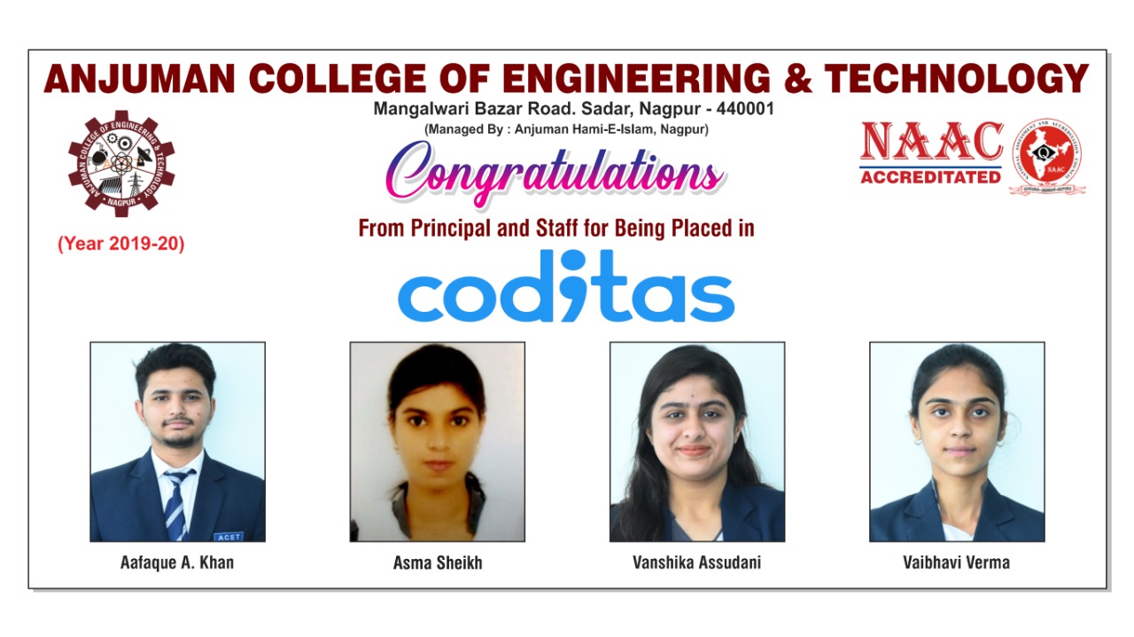 Anjuman - Placed Student with T&P, Principal & HOD's in 2019-2020
